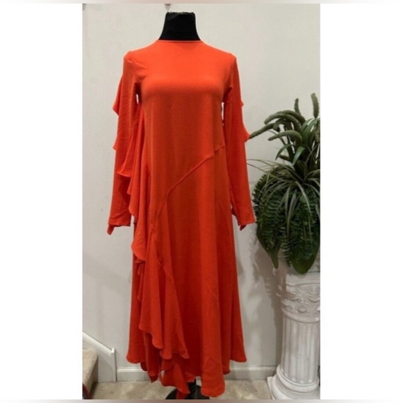 ZARA FLOWING DRESS WITH RUFFLES LONG SLEEVES π§‘ - Picture 8 of 9